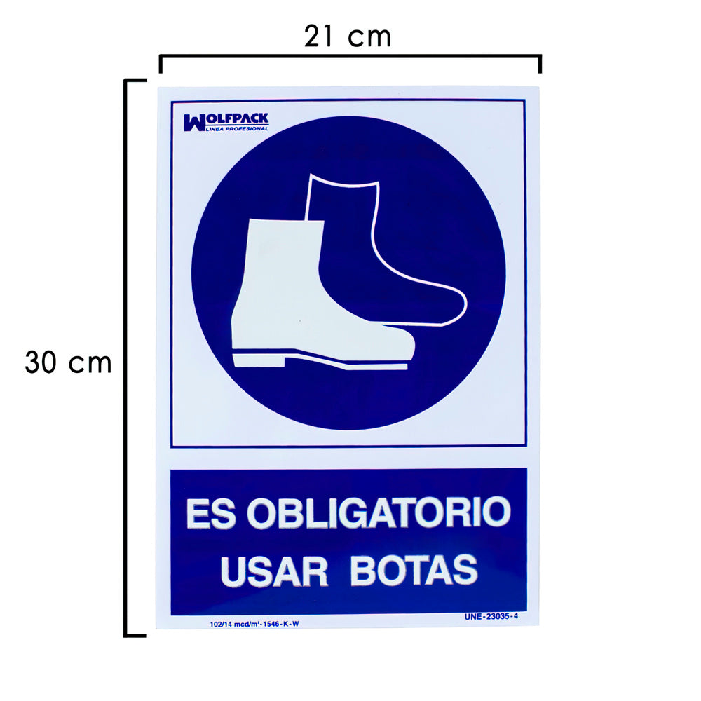 Cartel obligatorio uso de botas 30x21 cm