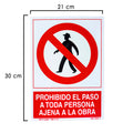 Cartel prohibido paso persona ajena obra  30x21 cm