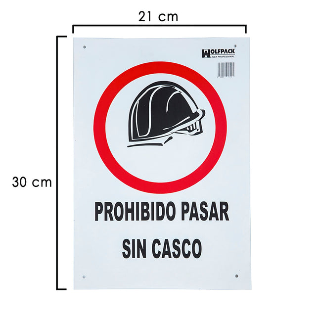Cartel prohibido pasar sin casco 30x21 cm