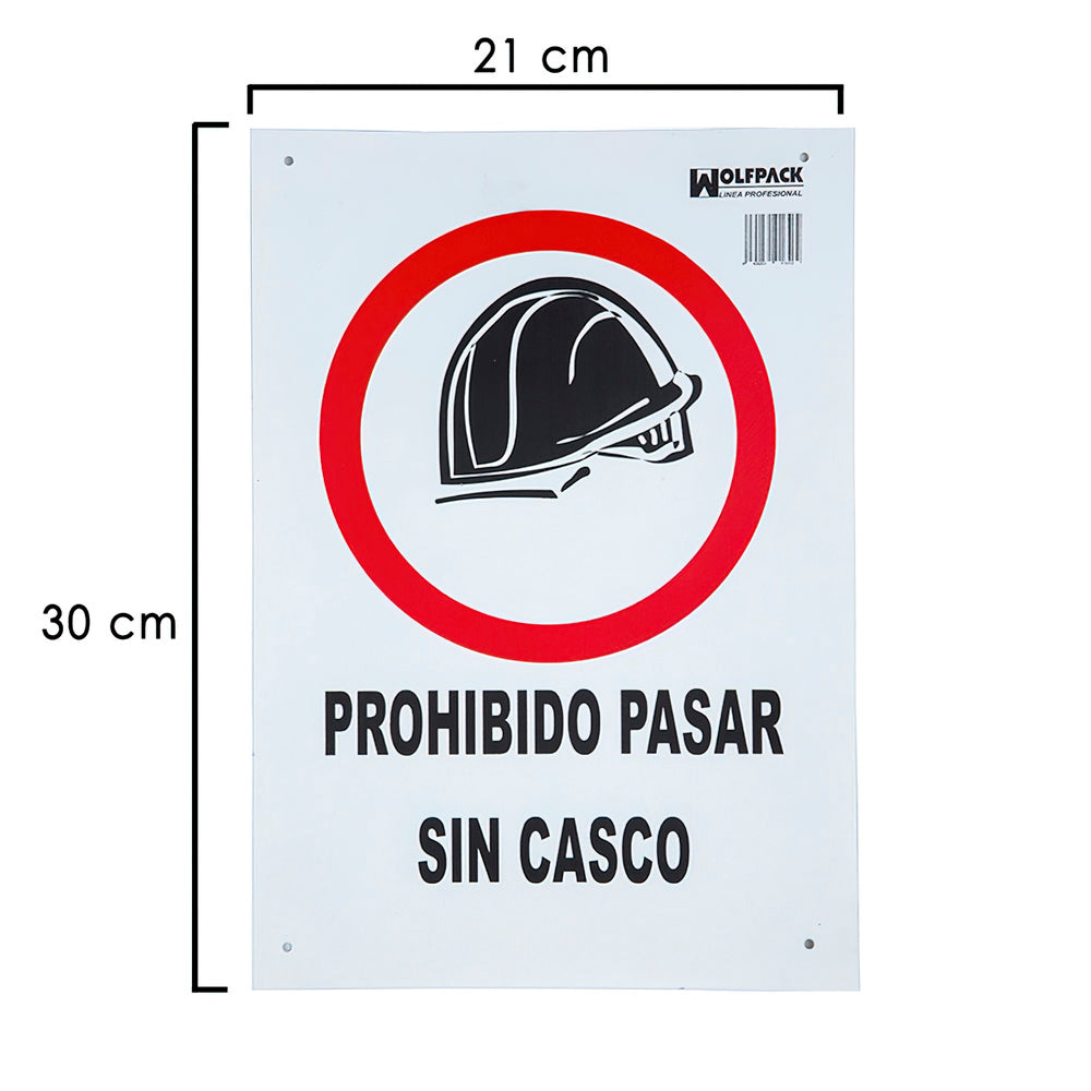 Cartel prohibido pasar sin casco 30x21 cm