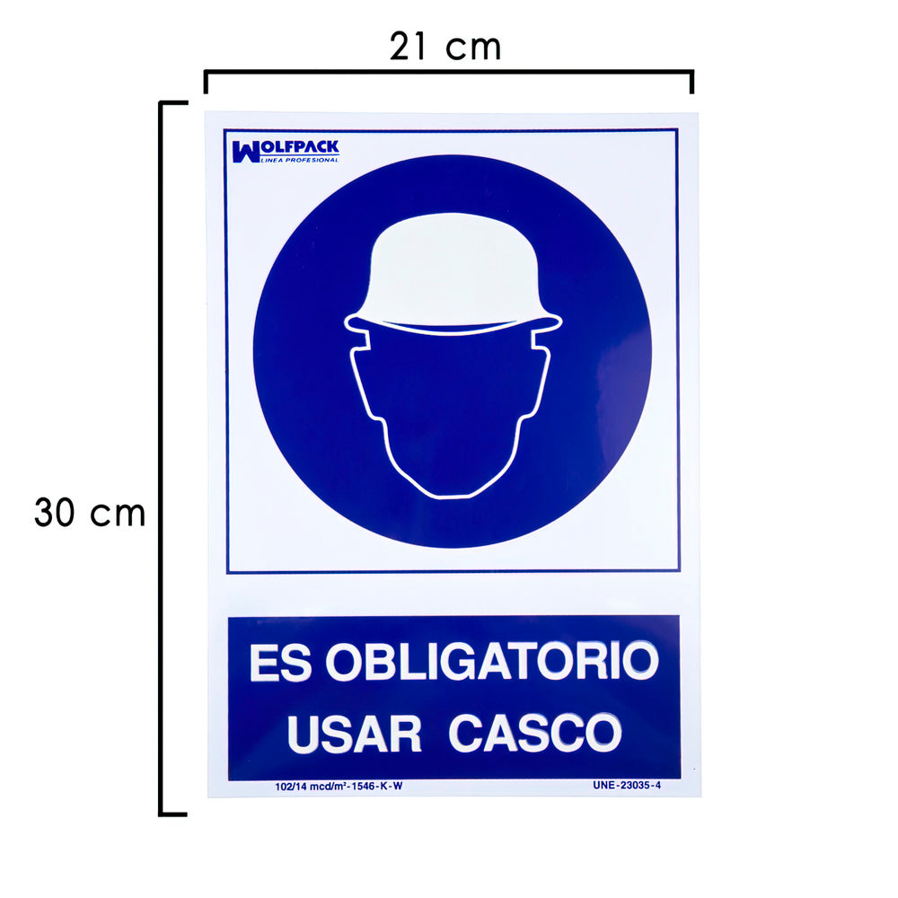 Cartel obligatorio usar casco 30x21 cm