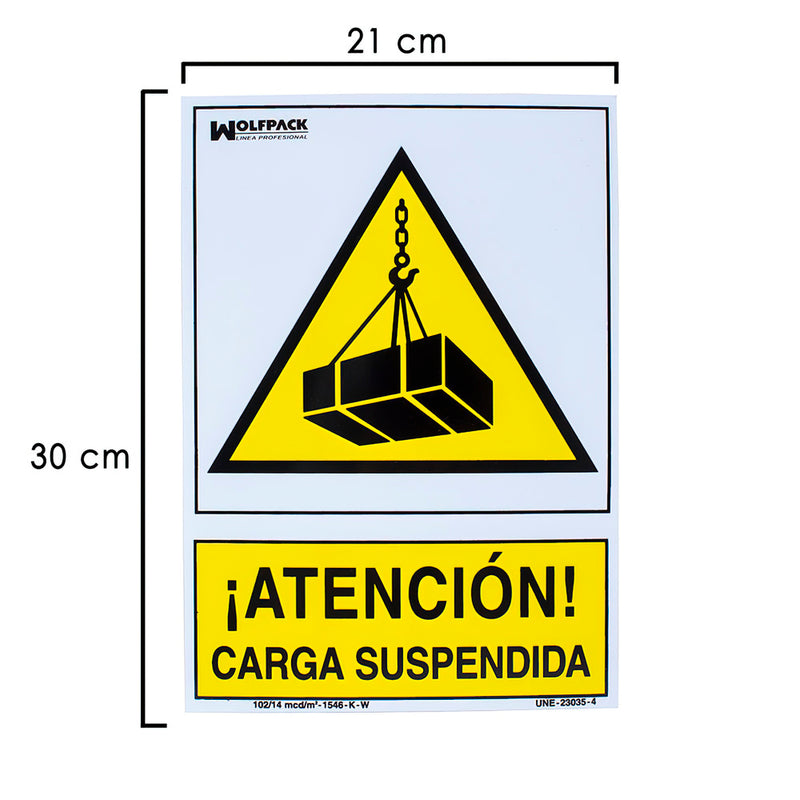 Cartel de peligro carga suspendida 30x21 cm | Plástico