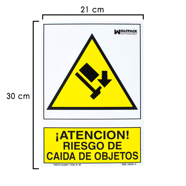 Cartel riesgo caída de objetos 30x21 cm | plástico