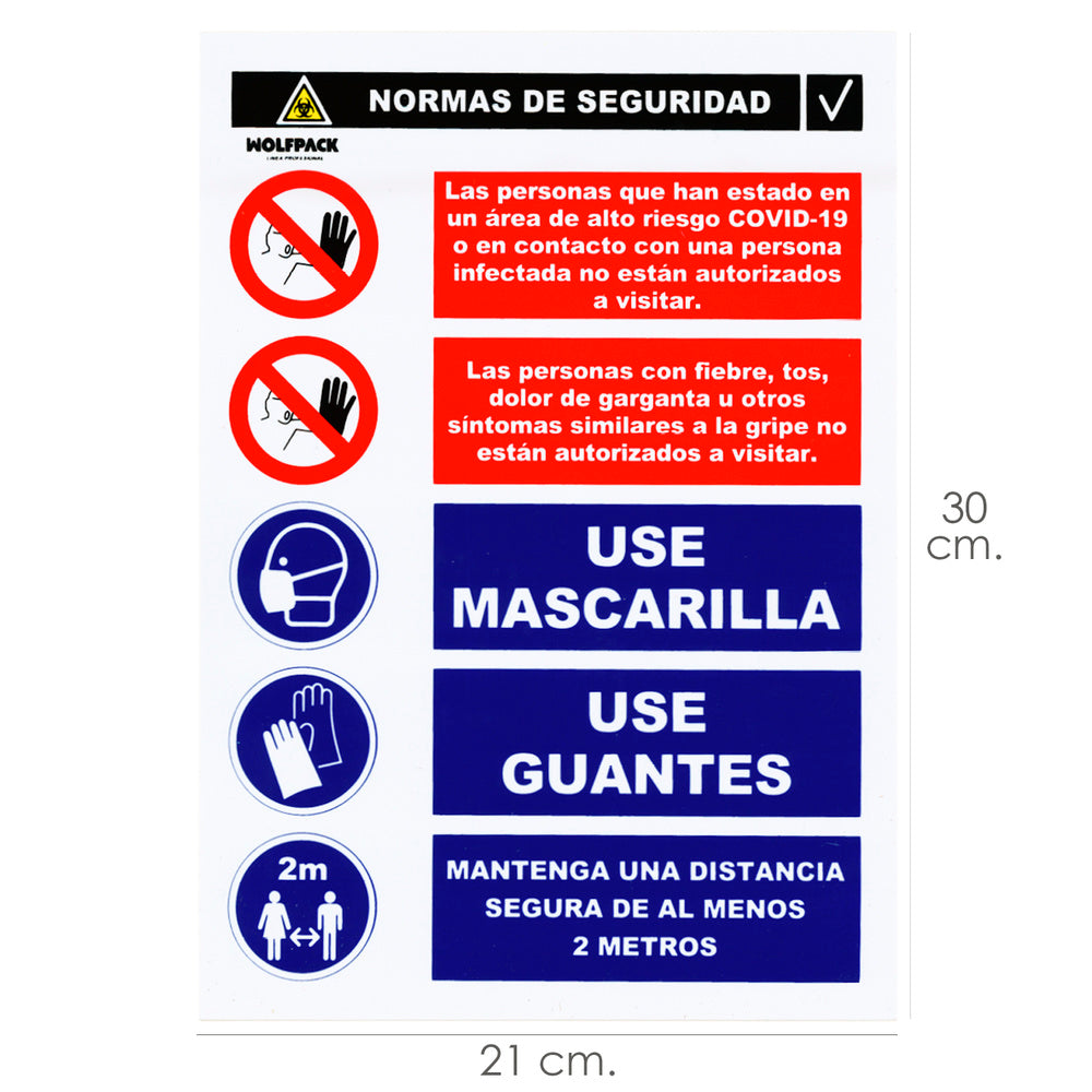 Cartel combinado aviso normas seguridad 30x21cm
