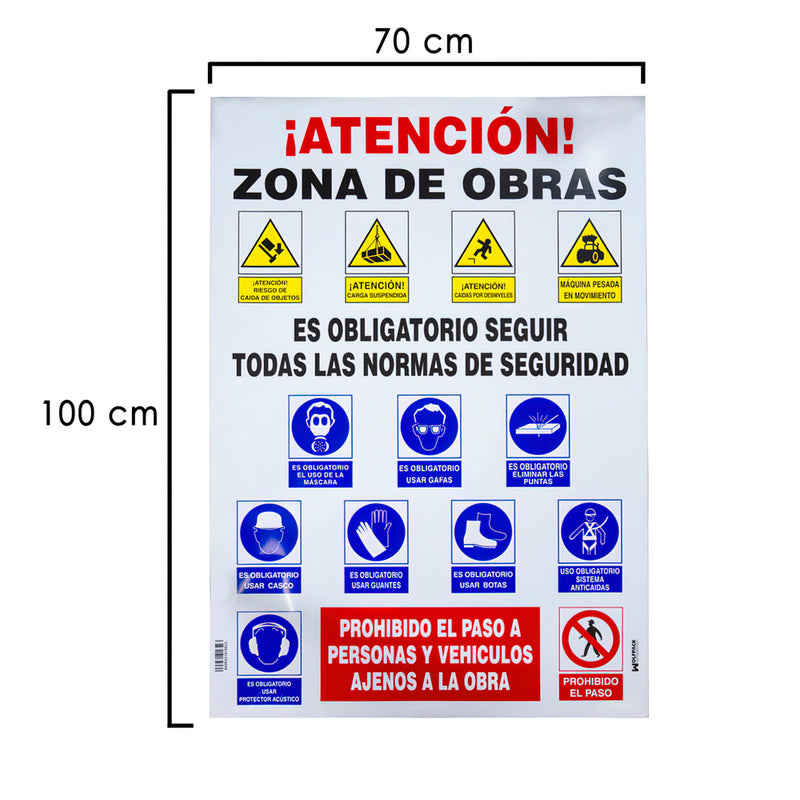Cartel Combinado Normas Obra En Plástico 100x70 Cm Para Interior Y Exterior