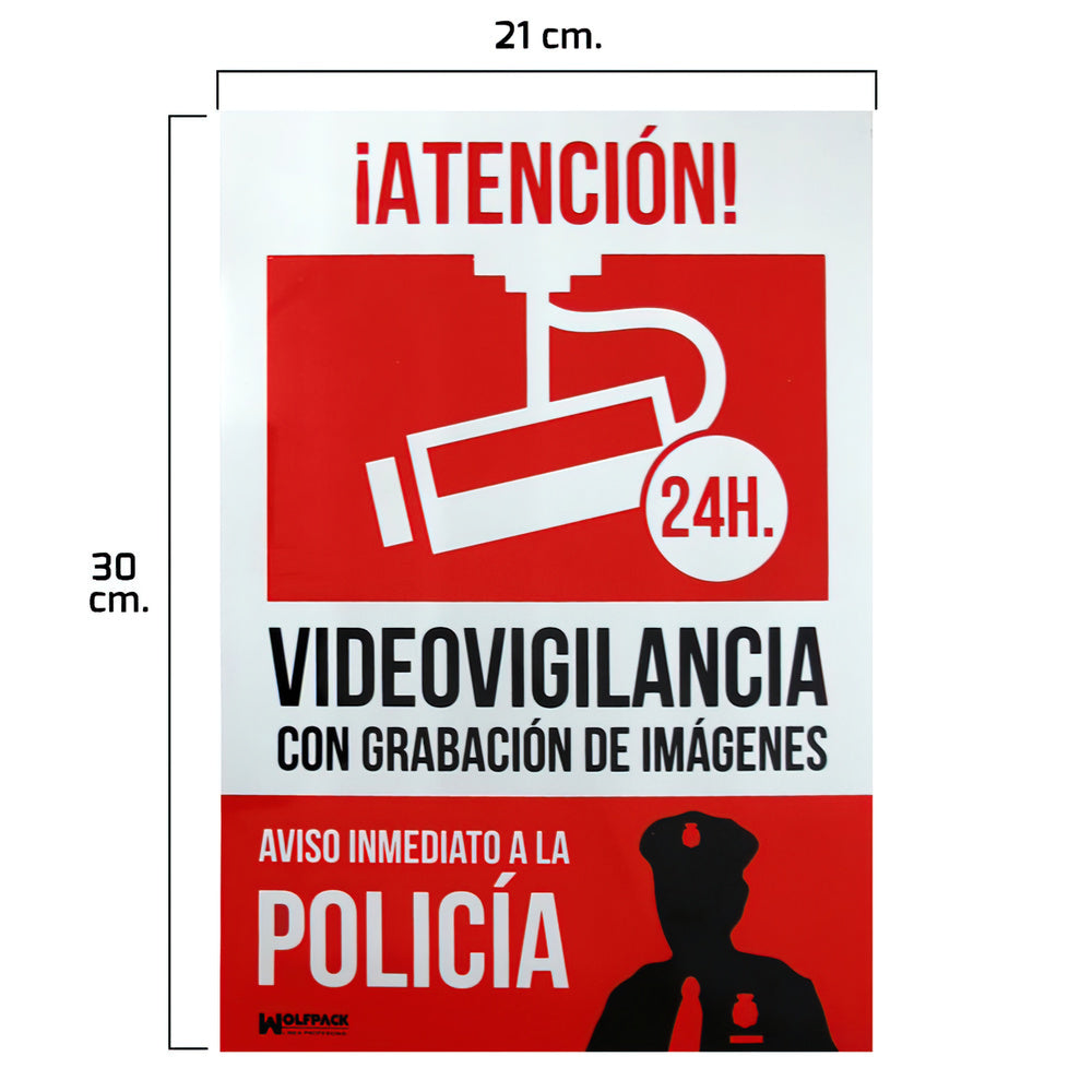 Cartel alarma conectada aviso a policía 30x21