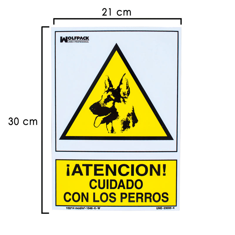 Cartel cuidado con los perros 30x21 cm para exterior
