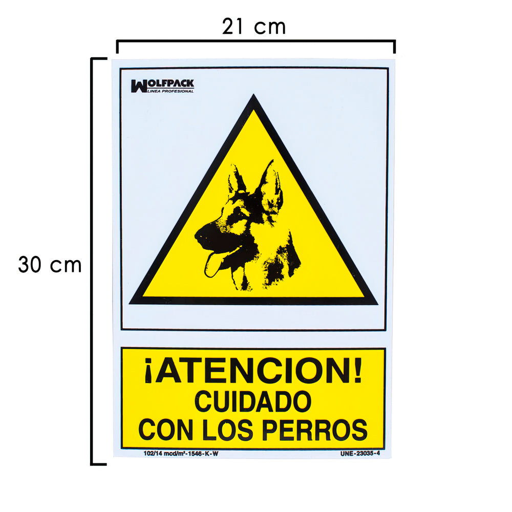 Cartel cuidado con los perros 30x21 cm