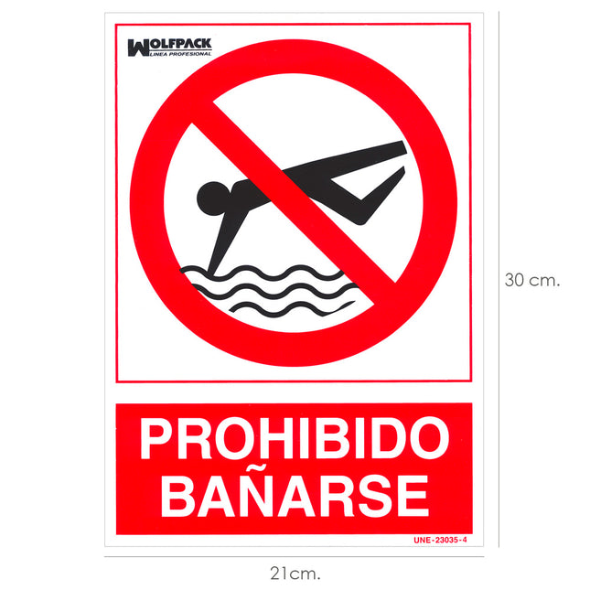 Cartel Prohibido Bañarse 30x21 cm.