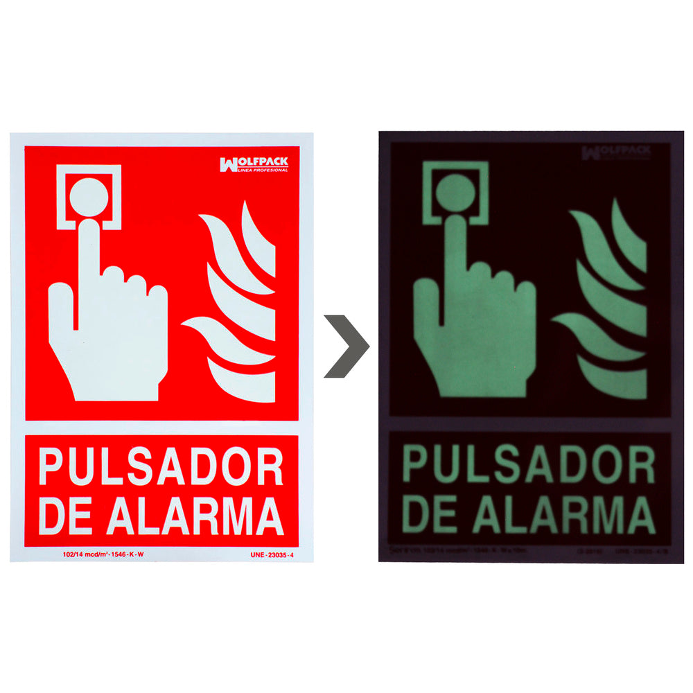 Cartel / señal fluorescente pulsador alarma 30x21 cm