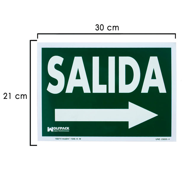 Cartel fluorescente salida derecha 21x30 cm para seguridad