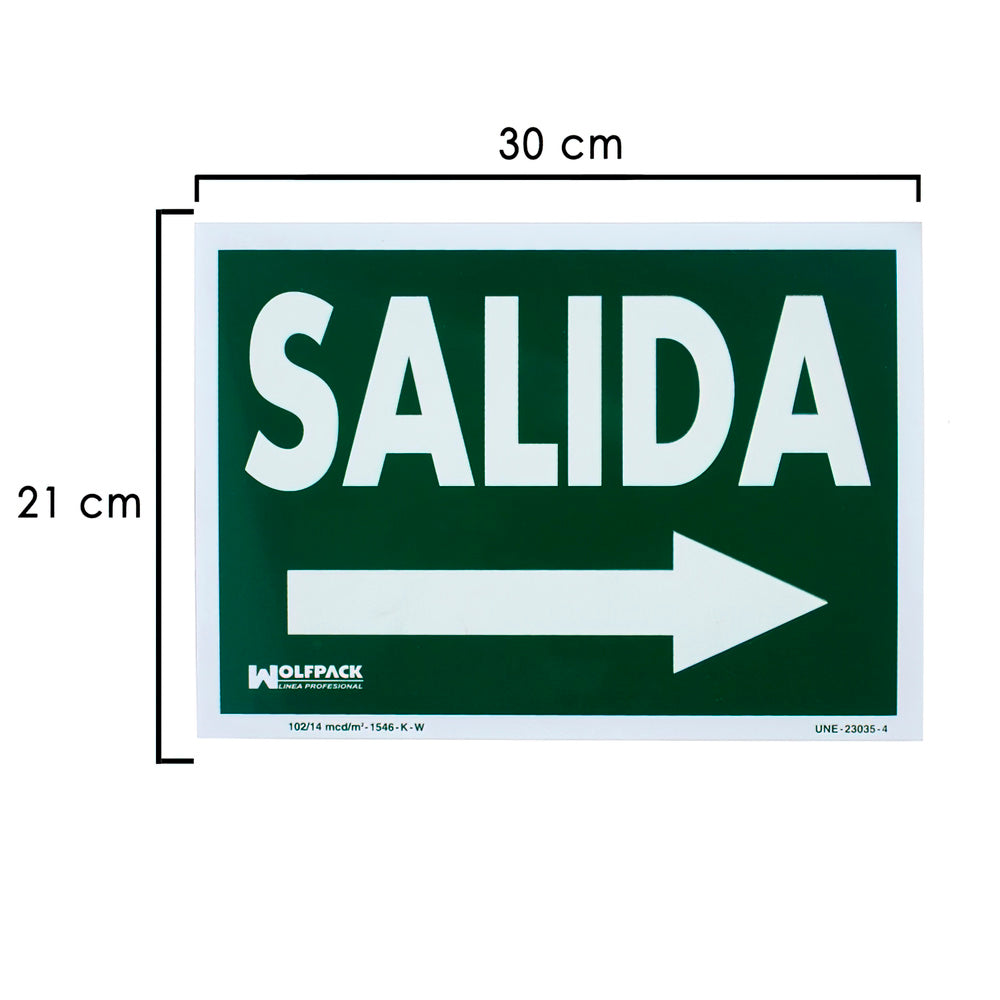 Cartel / señal fluorescente salida a derecha 21x30 cm