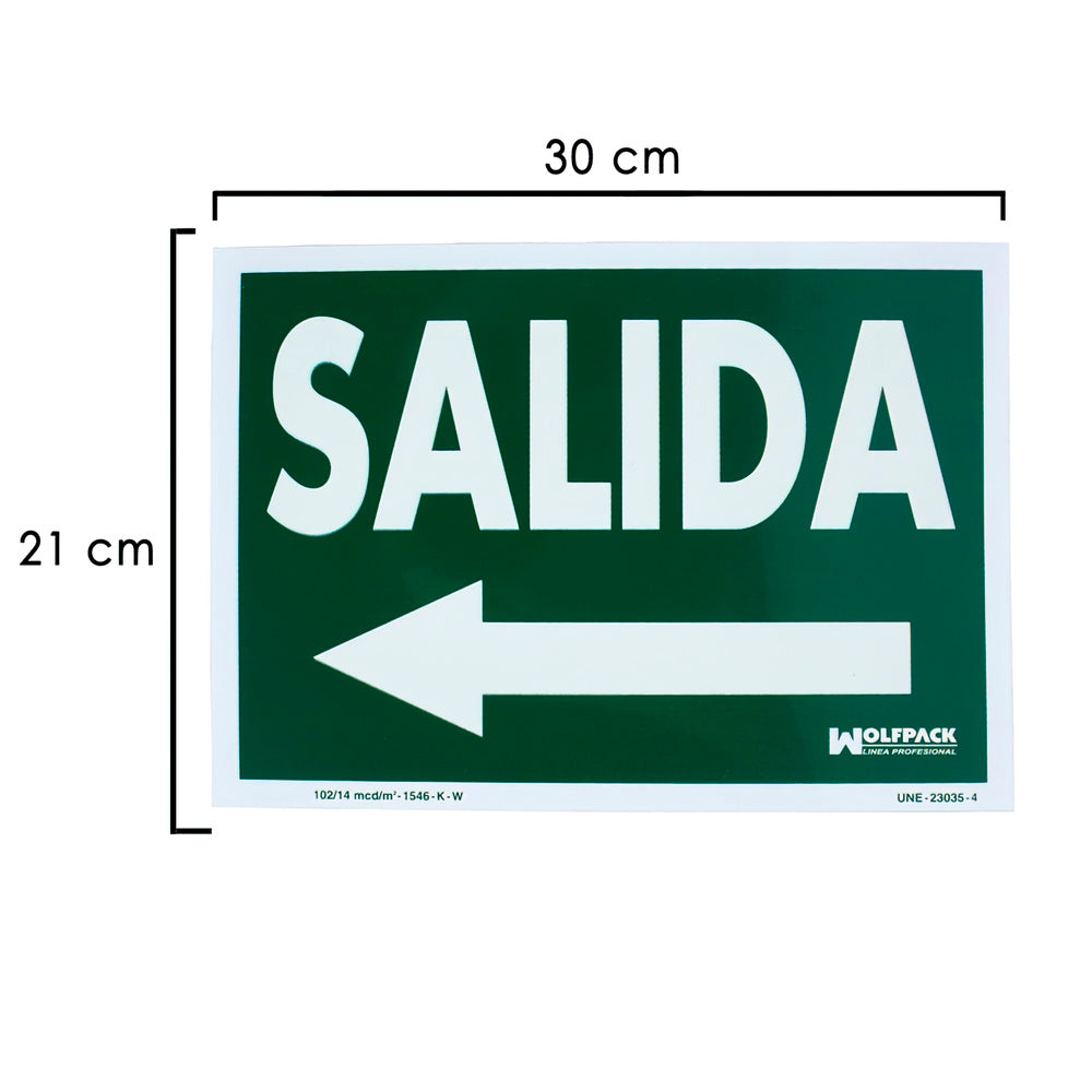 Cartel / señal fluorescente salida a izquierda 21x30 cm