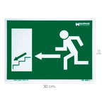 Cartel / señal fluorescente salida escalera izquierda abajo 21x30 cm
