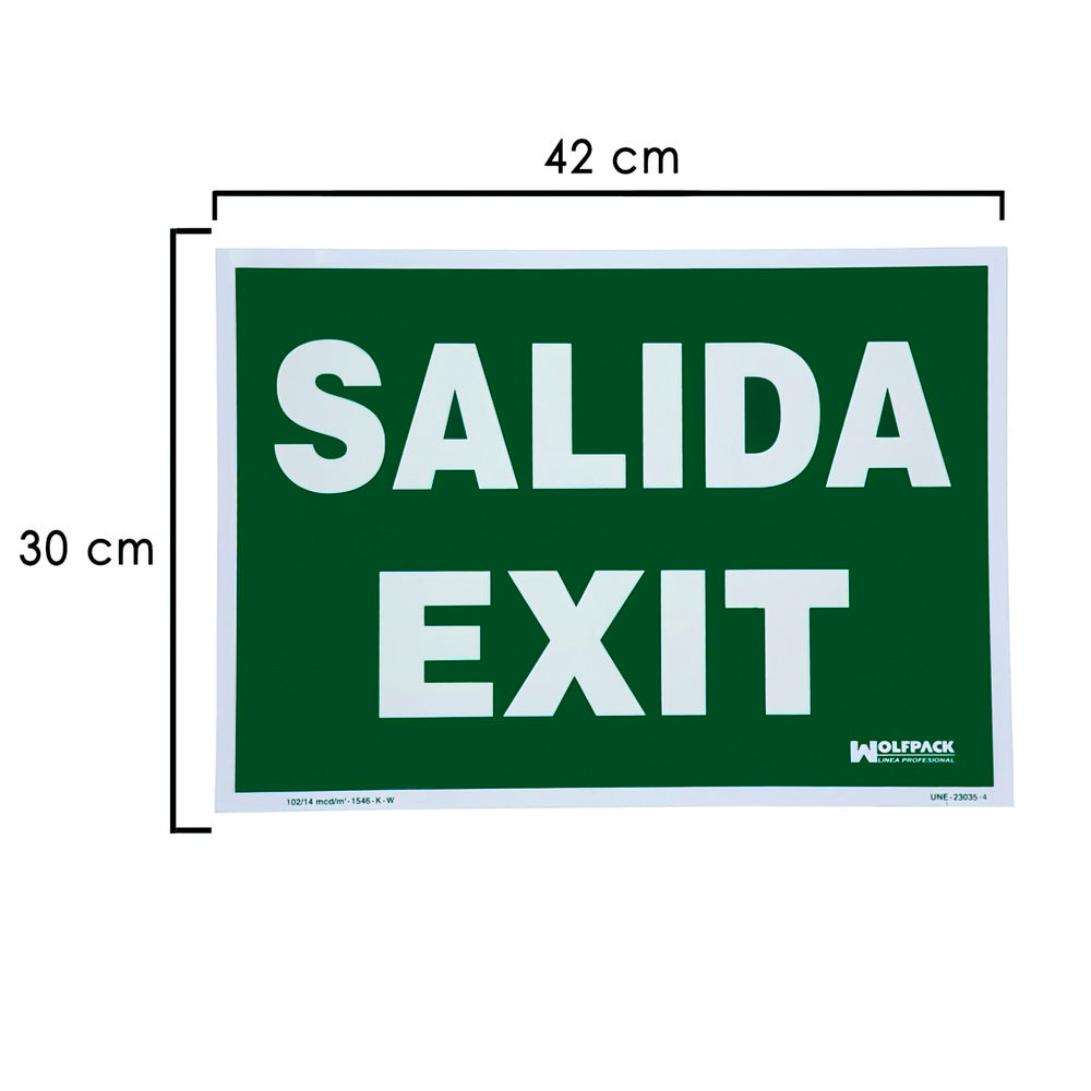 Cartel / señal fluorescente salida exit 30x42 cm