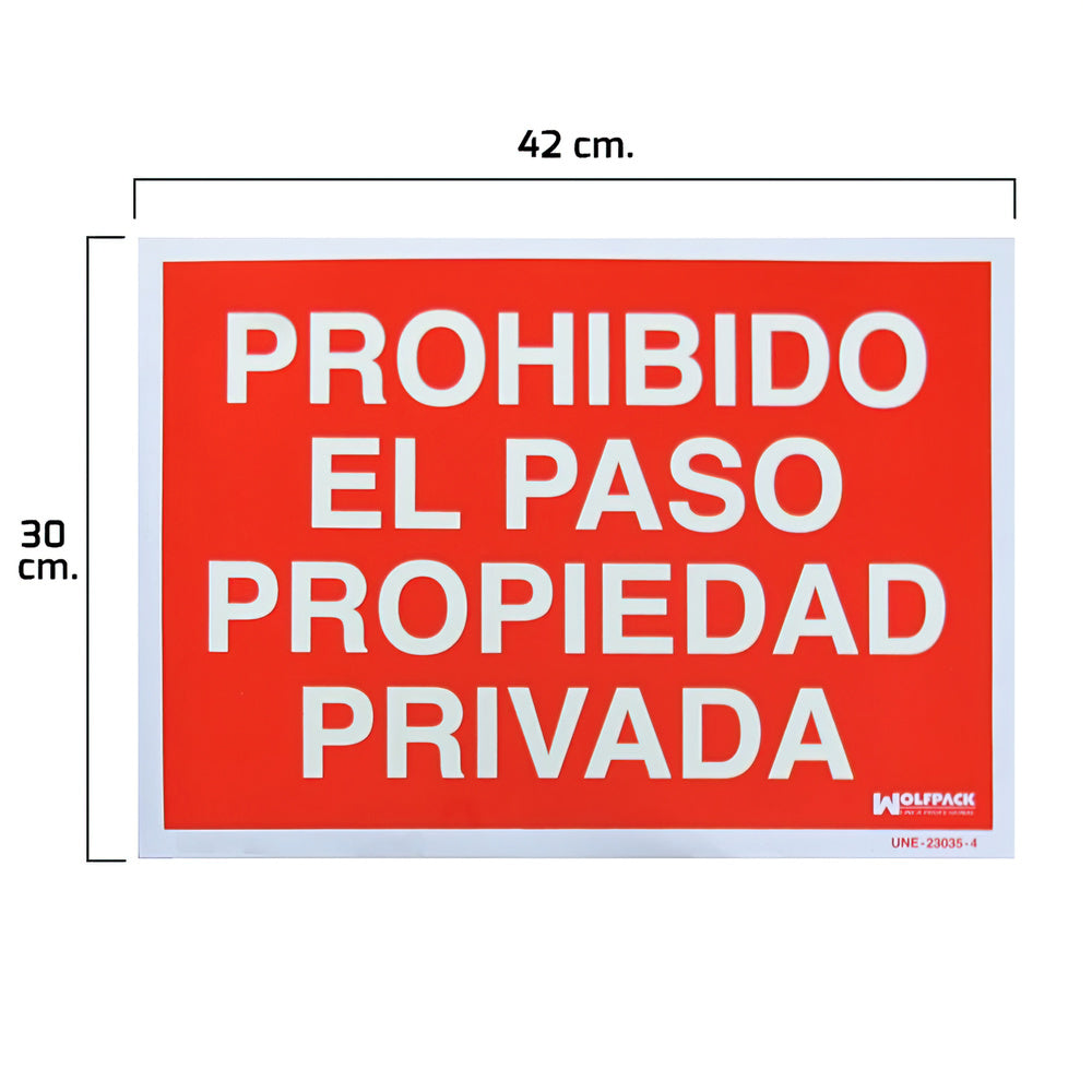 Cartel prohibido el paso propiedad privada 30x42