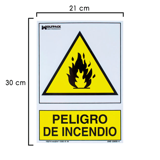 Cartel de peligro de incendio 30x21 cm | interior y exterior