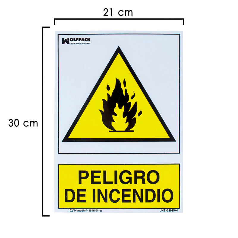 Cartel de peligro de incendio 30x21 cm | interior y exterior