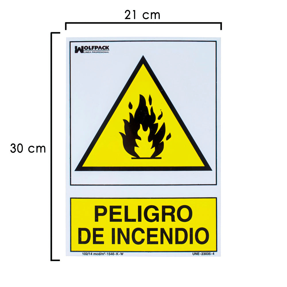Cartel peligro de incendio 30x21 cm