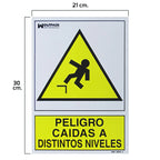 Cartel peligro caídas a distintos niveles 30x21