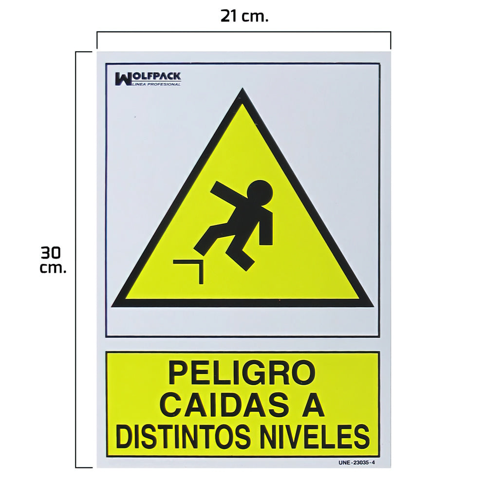 Cartel peligro caídas a distintos niveles 30x21
