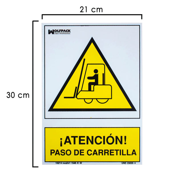 Cartel atención paso carretilla 30x21 cm | Plástico