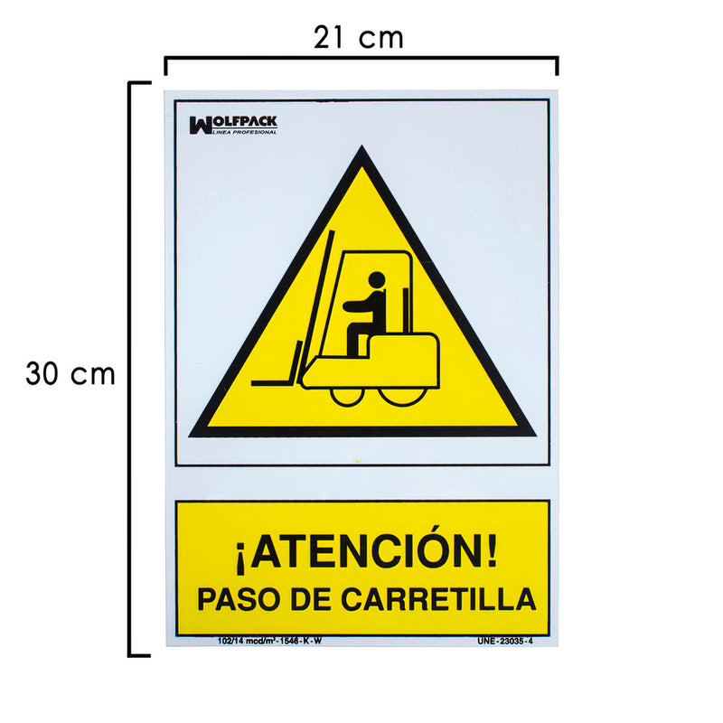 Cartel atención paso carretilla 30x21 cm | Plástico