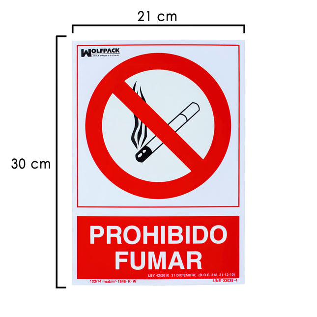 Cartel prohibido fumar 30x21 cm | plastico norma UNE 1115