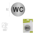 Placa adesiva "WC" em aço inoxidável ø 7 cm