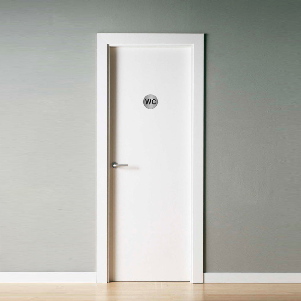 "WC" stainless steel adhesive sign, 7 cm diameter