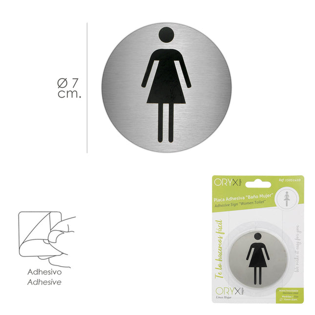 Placa adhesiva baño "mujer" acero inoxidable ø 7 cm