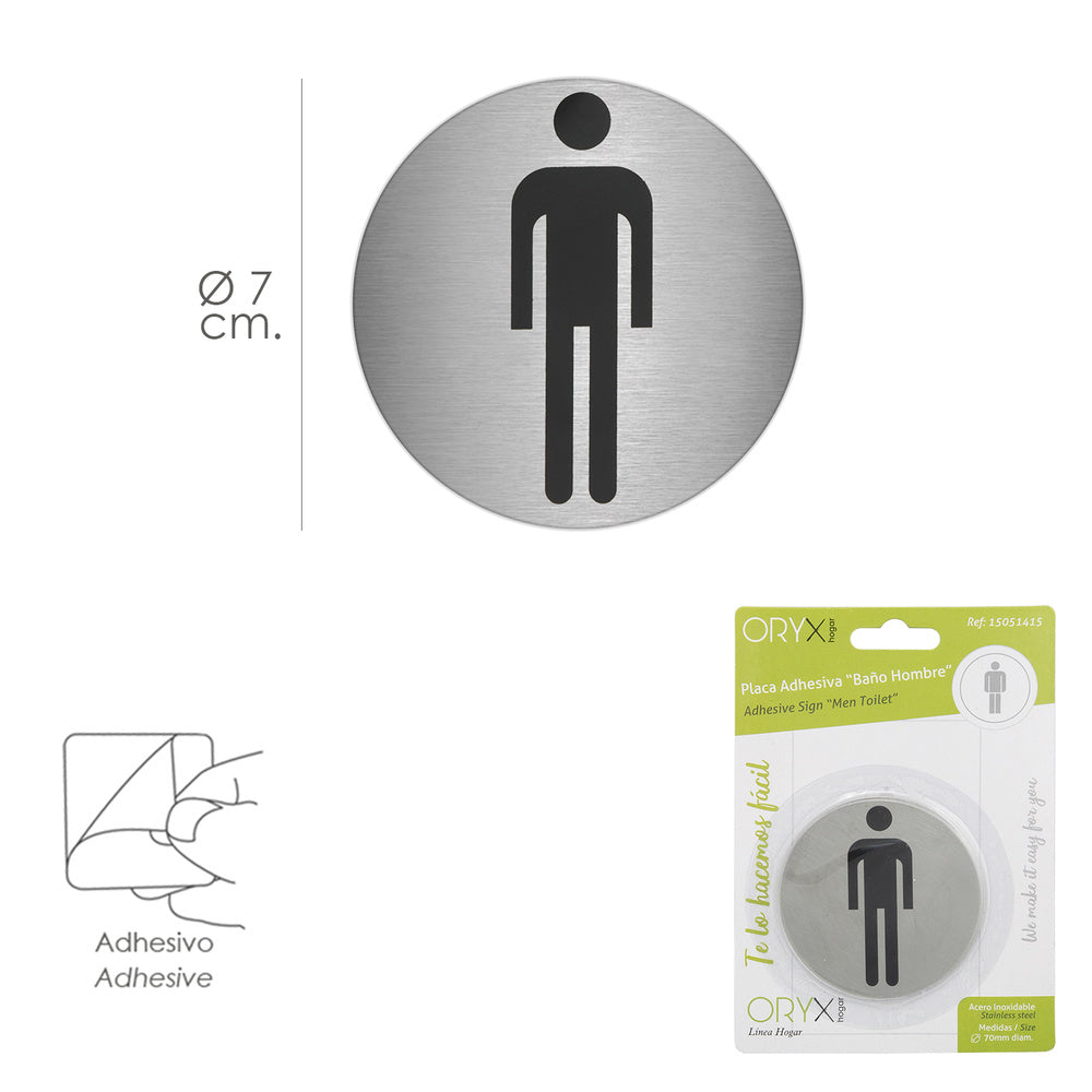 Self-adhesive bathroom sign "man" stainless steel ø 7 cm