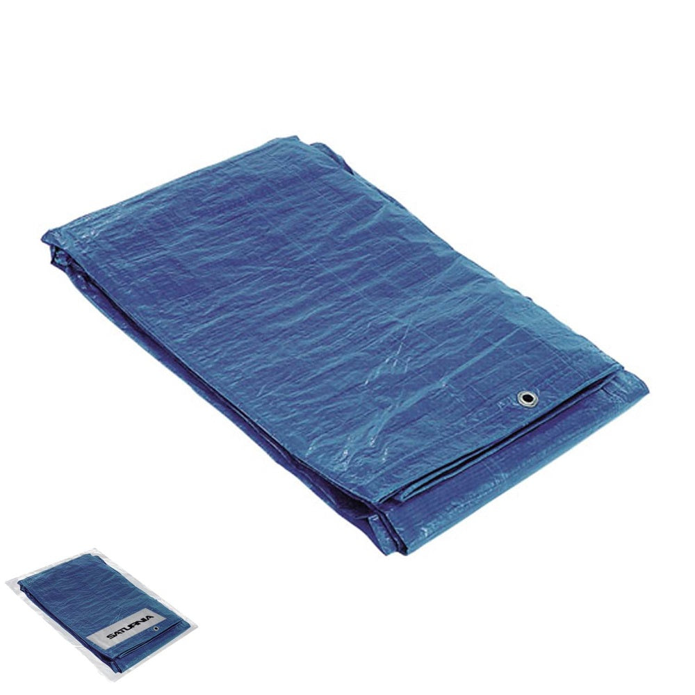 Reinforced waterproof tarp 5x6 meters (approximately) with metal eyelets, durable protective tarp, blue color.