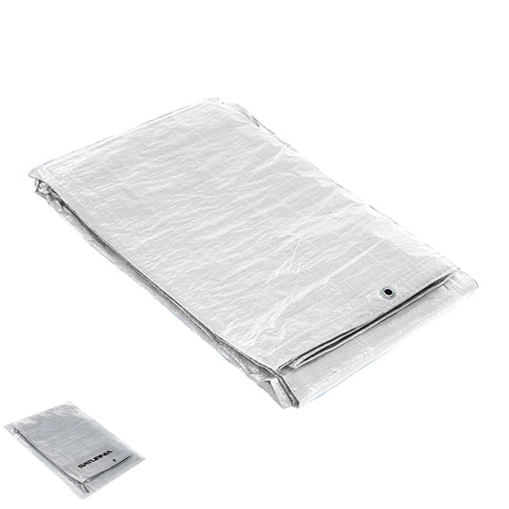 Reinforced waterproof tarpaulin 6x12 meters (approx.) with metal eyelets, durable protective tarpaulin, white.