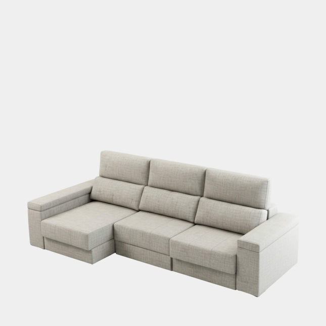 Sofá chaiselongue plata con apertura de arrastre extensible