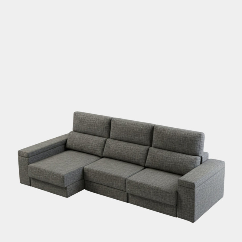 Sofá chaiselongue gris 3 plazas con asientos extensibles