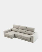 Sofá chaiselongue plata con apertura de arrastre extensible