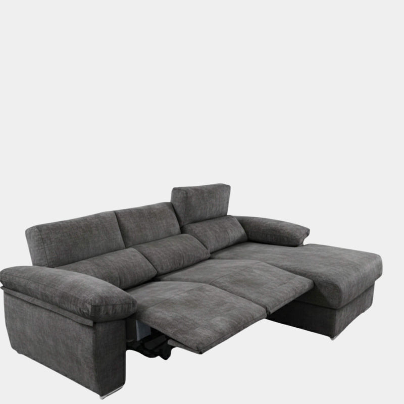 Sofá chaiselongue gris con 3 plazas y asientos relax