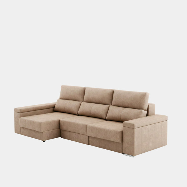 Sofá chaiselongue tapizado aterciopelado arena | salón