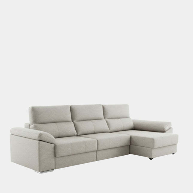 Sofá chaiselongue 3 plazas con tapizado textil | plata
