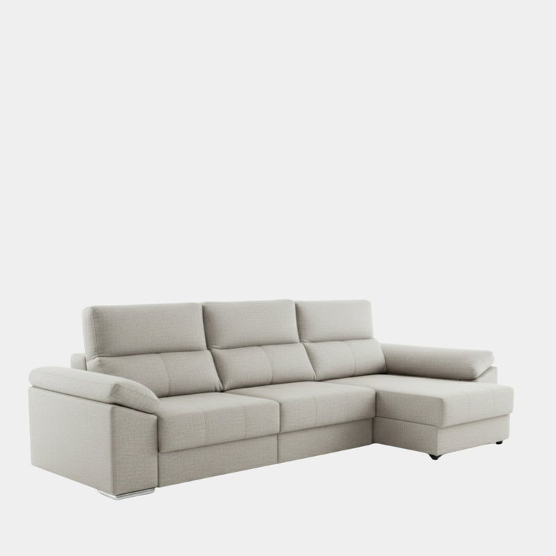 Sofá chaiselongue 3 plazas con tapizado textil | plata