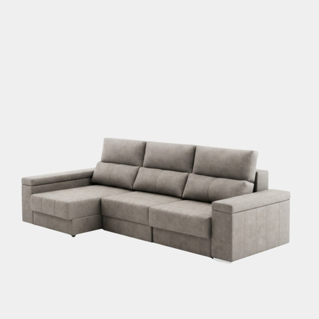 Sofá chaiselongue gris suave y cómodo para salón moderno