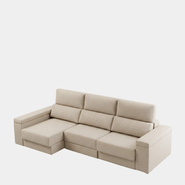 Sofá chaiselongue 3 plazas con apertura de arrastre | crudo