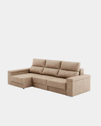 Sofá chaiselongue tapizado aterciopelado arena | salón