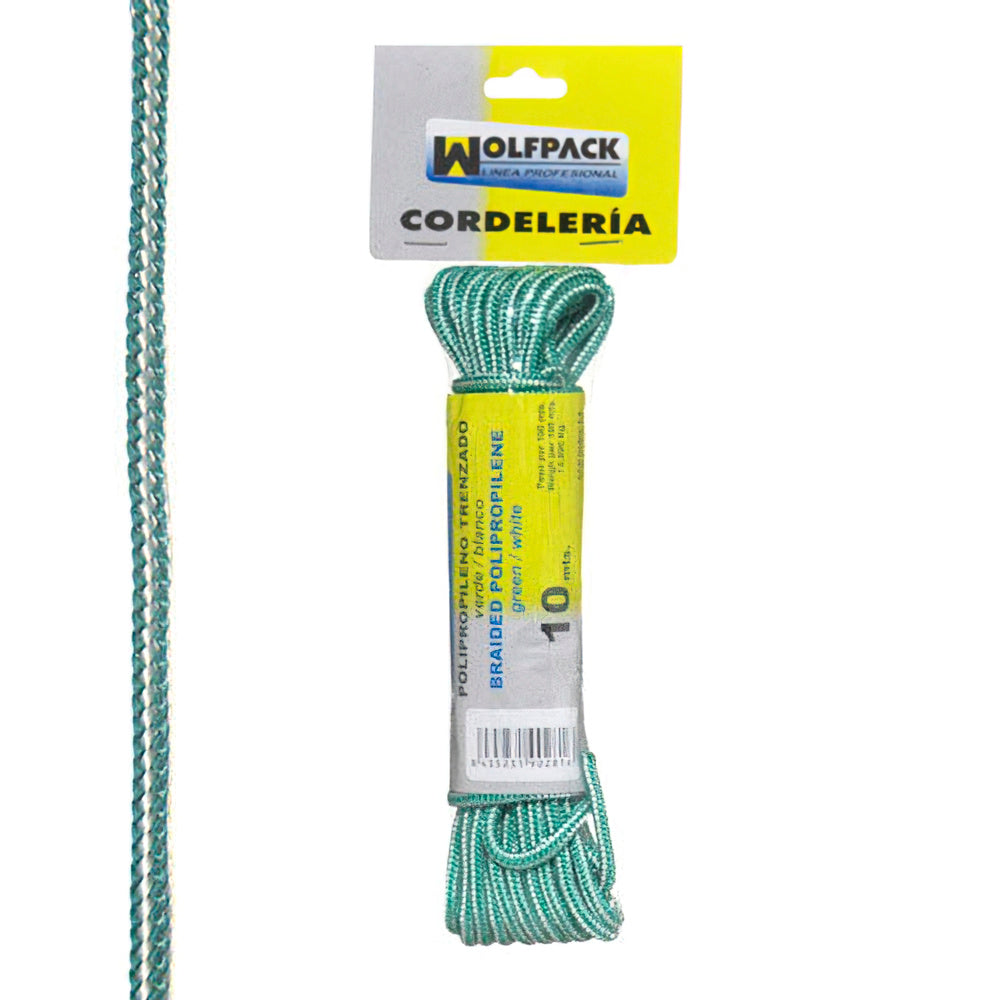 Cuerda trenzada polipropileno blanca / verde (madeja 10 m.)