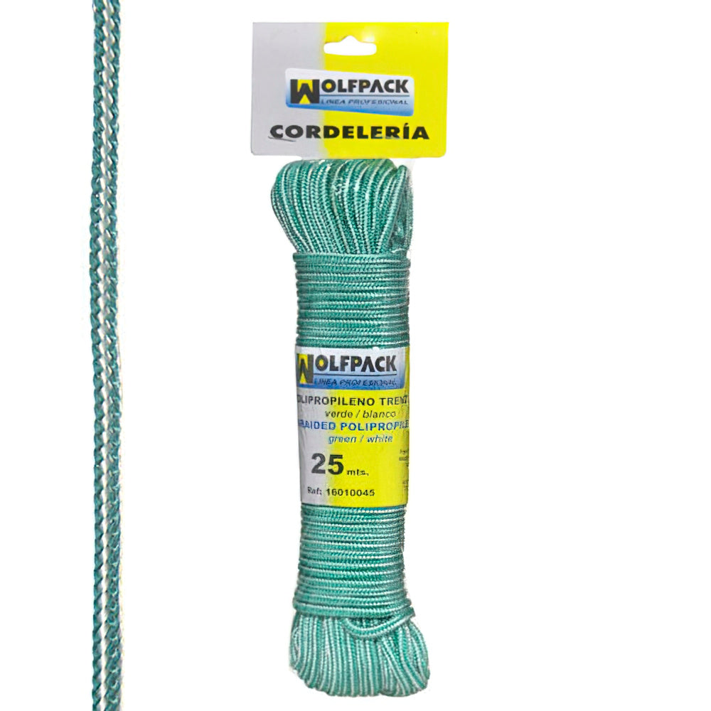 Cuerda trenzada polipropileno blanca / verde (madeja 25 m.)