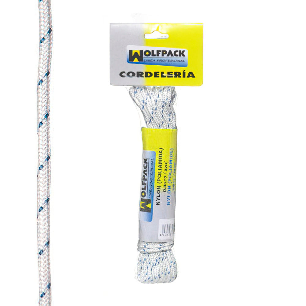 Cuerda nailon alta tenacidad blanca / azul (madeja 10 m.)