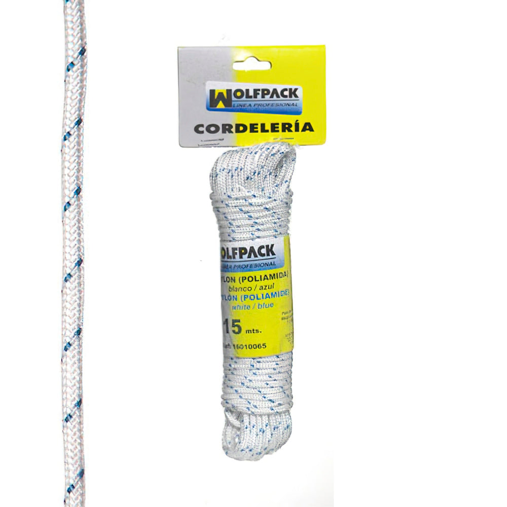 Cuerda nailon alta tenacidad blanca / azul (madeja 15 m.)