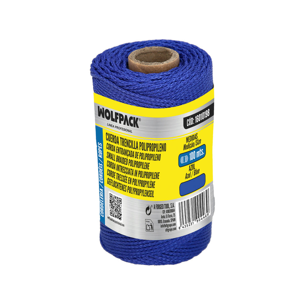 Blue polypropylene braided rope (100-meter spool)
