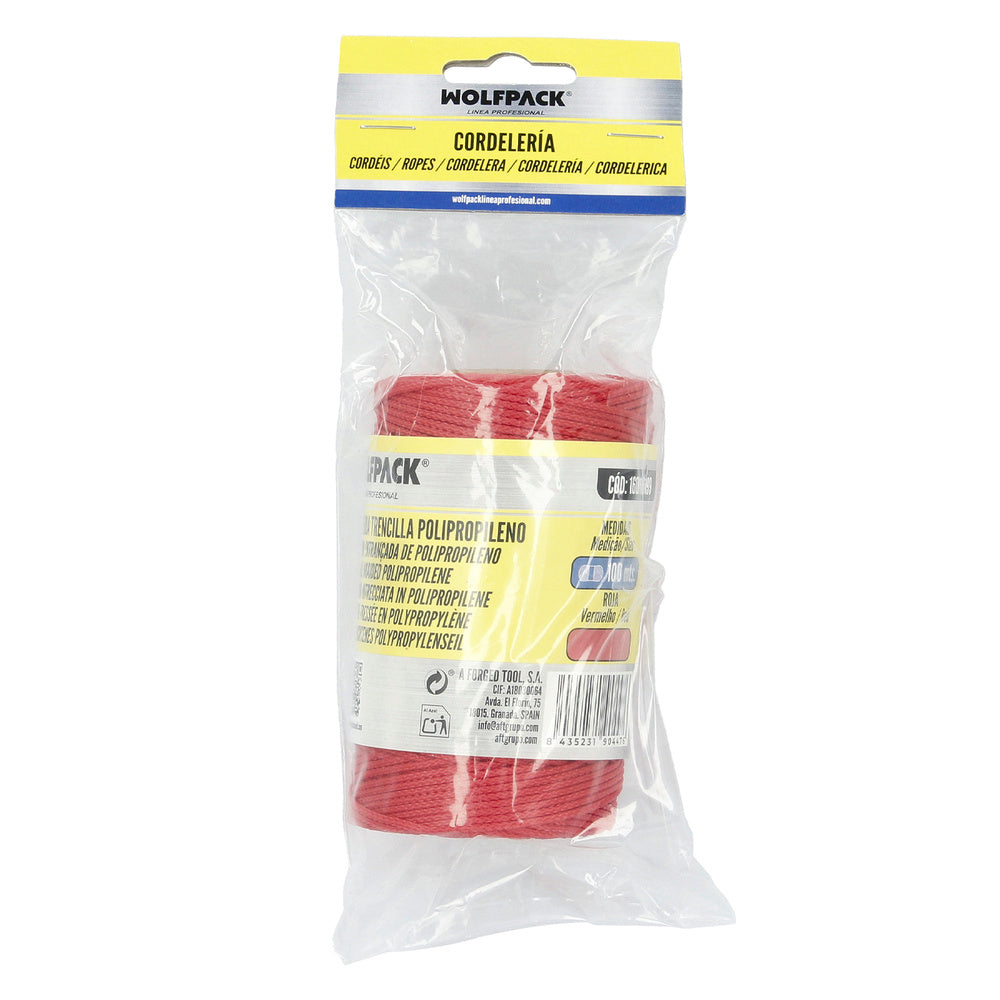 Red polypropylene braided rope (100-meter spool)